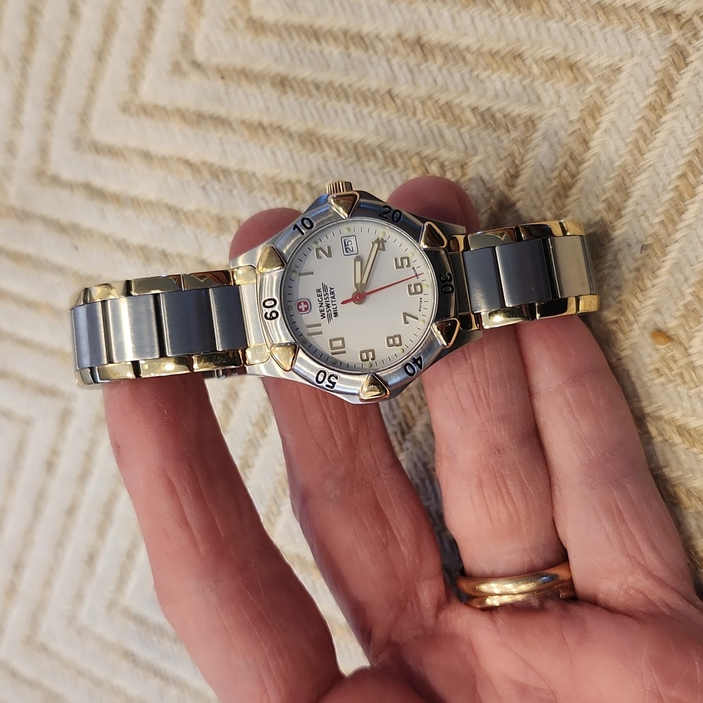 Wenger Women 79052 Swiss Military White Dial Date Two-Tone 30mm Quartz Watch